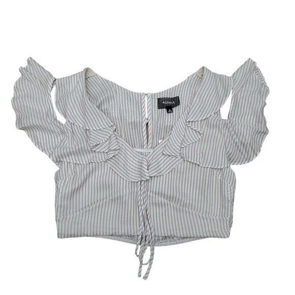 🏆025 4S13NNA Ruffled Cold Shoulder Cropped Top - Picture 9 of 9